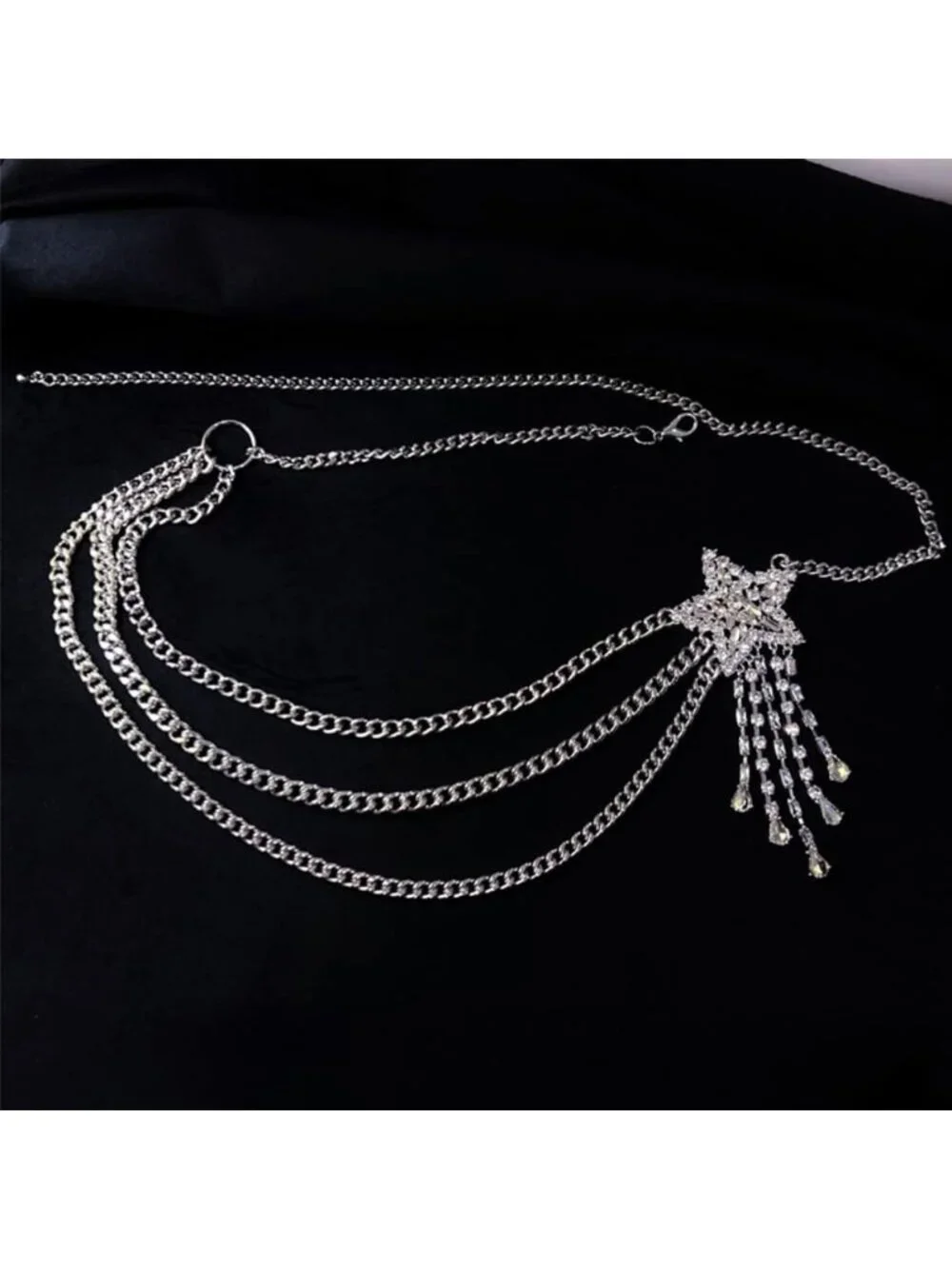 Sparkly Rhinestone Layered Chain Belt | Adjustable Metal Body Jewelry for Women